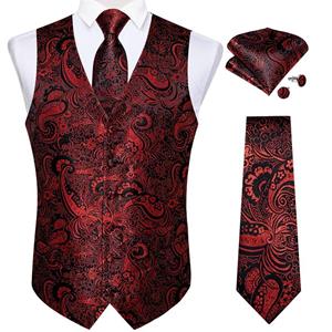 Dibangu Red vest for men Paisley waistcoat Tie and Handkerchief wedding Vest Set Formal Suit Vest for men