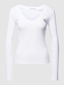 Calvin Klein Jeans Langarmshirt "WOVEN LABEL V-NECK LONG SLEEVE"