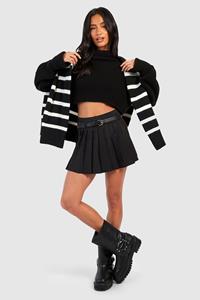 Boohoo Petite Geplooid Geweven Mini Rokje Met Ceintuur, Black