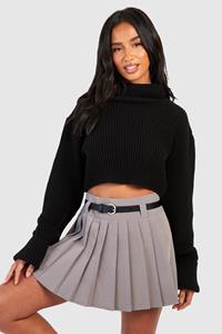 Boohoo Petite Geplooid Geweven Mini Rokje Met Ceintuur, Grey