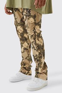 Boohoo Plus Stacked Flared Pixel Cargo Broek Met Tailleband En Tailleband, Chocolate