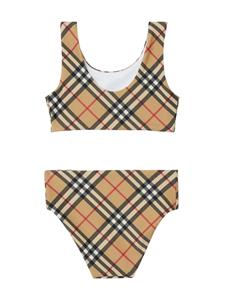 Burberry Kids Vintage check bikini met ronde hals - Beige