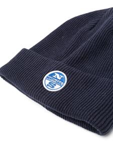 logo-appliqué ribbed beanie - Blauw