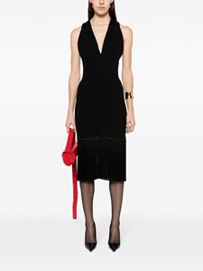 Ferragamo Midi-jurk met V-hals en franje - Zwart