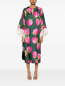 ladoublej La DoubleJ feather-trim silk-blend midi dress - Groen