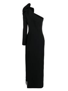 one-shoulder ruffled dress - Zwart