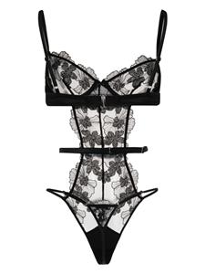 fleurdumal Fleur Du Mal Violet body met pailletten en bloemenkant - Zwart