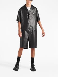 Prada Leren bermuda shorts met logo - Zwart