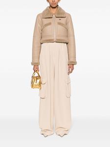high-waisted pleated cargo trousers - Beige