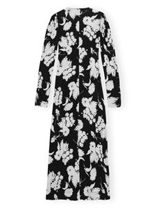 GANNI Midi-jurk met bloemenprint em lange mouwen - Zwart