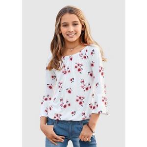 KIDSWORLD Shirt met carmenhals Shirt van viscose wijde pasvorm, met bloemenpatroon en print, carmenhals