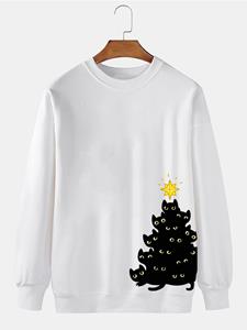 ChArmkpR Mens Christmas Black Cat Print Crew Neck Pullover Sweatshirts
