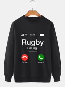 ChArmkpR Mens Rugby Letter Print Crew Neck Loose Pullover Sweatshirts