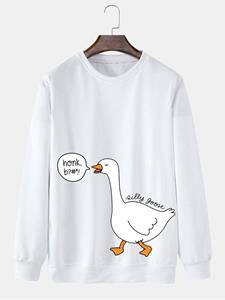 ChArmkpR Mens Cartoon Goose Letter Print Crew Neck Pullover Sweatshirts Winter
