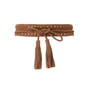 LA REDOUTE COLLECTIONS Brede riem in leer met studs en kwastjes