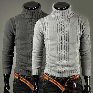 MY OWN STYLE Heren gebreide truien Casual gevlochten dubbele kraag Tops Winter Man hoge hals dikke warme trui