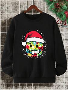 ChArmkpR Mens Christmas Smile Face Print Crew Neck Pullover Sweatshirts Winter