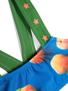 graphic-print ruffle-trim bikini - Blauw