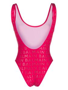 Balmain logo-print scoop-neck swimsuit - Roze