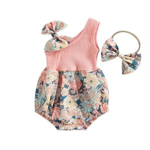 Little Fashionistas Baby meisje romper zomerjurk katoen linnen hemdje bodysuits hoofdband mouwloze print jumpsuit kleding 2 stuks set