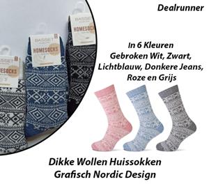 Dealrunner 6-Paar Dikke Wollen Huissokken Grafisch Nordic Design