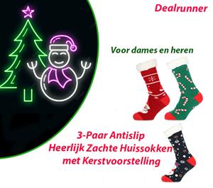 Dealrunner 3-Paar Antislip Heerlijk Zachte Huissokken met Kerstvoorstelling