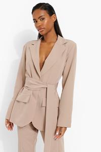 Boohoo Getailleerde Blazer Met Obi Ceintuur, Camel