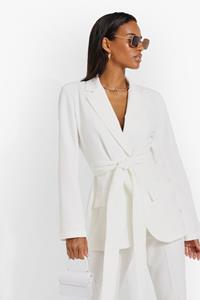 Boohoo Getailleerde Blazer Met Obi Ceintuur, Cream