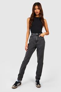 Boohoo Tall Basic High Waist Mom Jeans, Washed Black