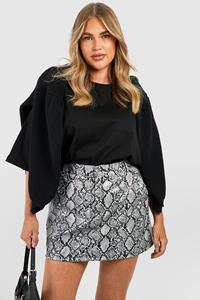 Boohoo Plus Nepleren Slangenprint Mini Rokje, Grey