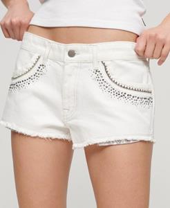 Superdry Vrouwen Denim Short Versierd met Strass Wit