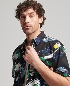 Superdry Mannen Hawaiian Overhemd met Korte Mouwen Zwart