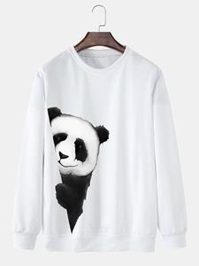 ChArmkpR Mens Cartoon Panda Side Print Crew Neck Pullover Sweatshirts Winter