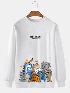 ChArmkpR Mens Cartoon Chicken Letter Print Crew Neck Pullover Sweatshirts Winter