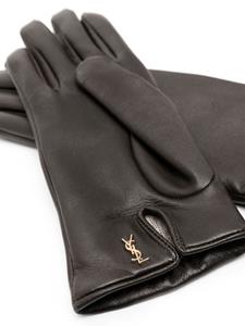 Saint Laurent Cassandre-plaque leather full-finger gloves - 2980 -KAKI/GOLD