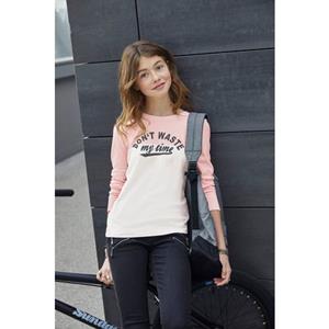 KIDSWORLD Shirt met lange mouwen Met spreuk-print: Don´t waste my time Lange mouwen, basic pasvorm, colourblocking-look, ronde hals