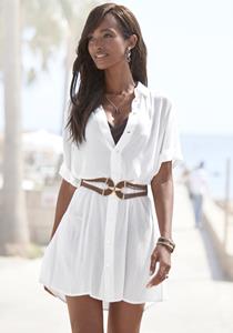 Lascana Lange blouse met knoopsluiting, blouse met korte mouwen, blousejurk, zomers