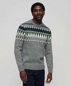 Superdry Mannen Gebreide Fairisle Trui met Ronde Hals Grijs