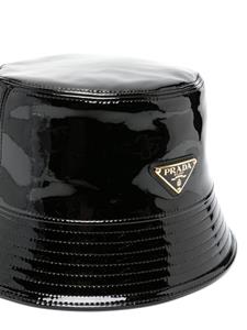 Prada Lakleren schoudertas met logo - Zwart