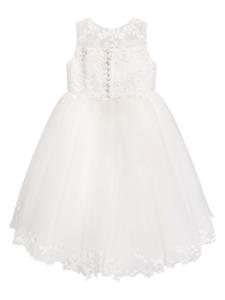 Sarah Louise floral-lace tulle long dress - Wit