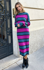 Jurkjes Gestreepte Sweater Dress Tracy Petrol