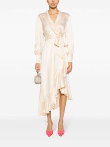 ZIMMERMANN Zijden wikkeljurk met lange mouwen - Beige
