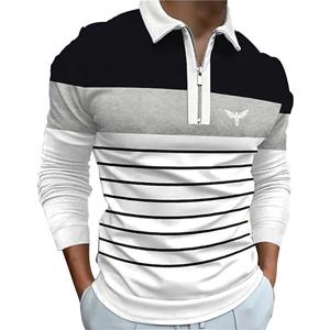Bengbukulun Men Fashion Spring Autumn Casual Long Sleev Zipper Polo Shirt , Men Spell Color Golf Polo Shirt Tops .