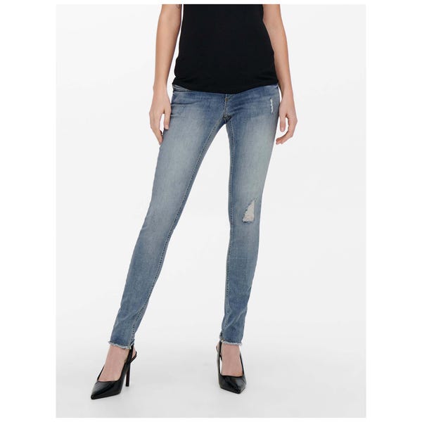 ONLY MATERNITY Zwangerschapsjeans OLMBLUSH MID SK ANK RW DNM NOOS met destroyed-effect