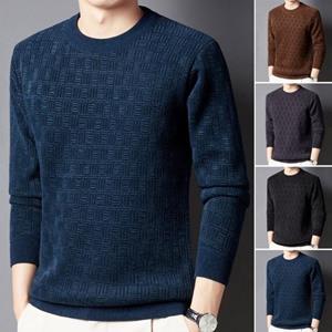 Guannuotong Men Fall Winter Top Round Neck Thick Warm Soft Solid Color Long Sleeve Pullover Mid Length Casual Bottoming Top Sweater Male Winter Clothes