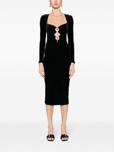 NISSA ruched-detail velvet-effect dress - Zwart