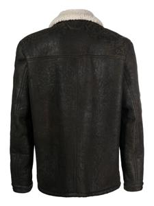 shearling-lining leather jacket - Zwart