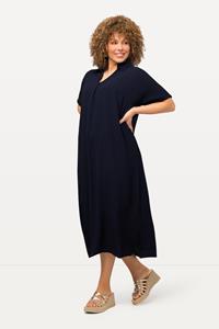 Ulla Popken Jerseykleid Midikleid Struktur Oversized Hemdkragen Halbarm