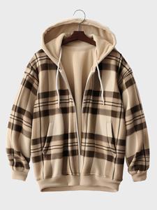 ChArmkpR Mens Vintage Plaid Zip Front Casual Hooded Jacket Winter