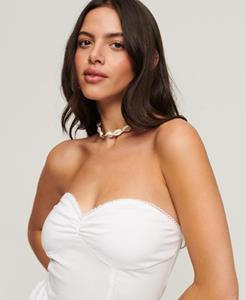 Superdry Vrouwen 50s Bandeaumini-jurk met Kant Wit